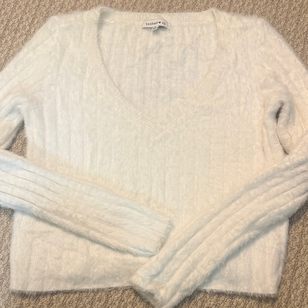 Hooked Up by IOT Soft Ivory V-Neck Sweater